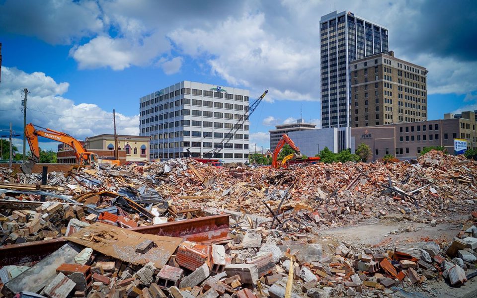 Demolition at Ash Skyline Plaza Downtown Fort Wayne