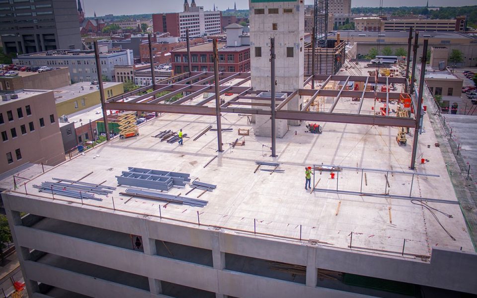 First Steel in Construction of Ash Skyline Plaza Downtown Fort Wayne