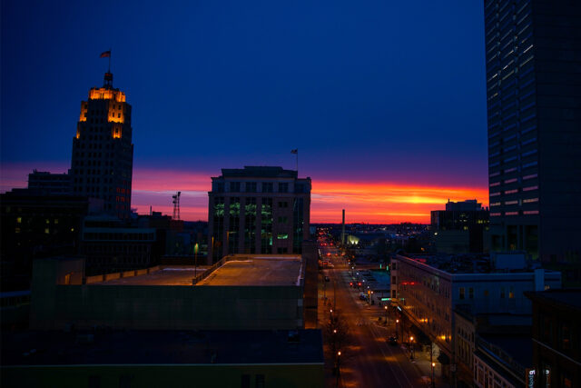 Sunrise Over Fort Wayne Indiana From Ash Brokerage Building